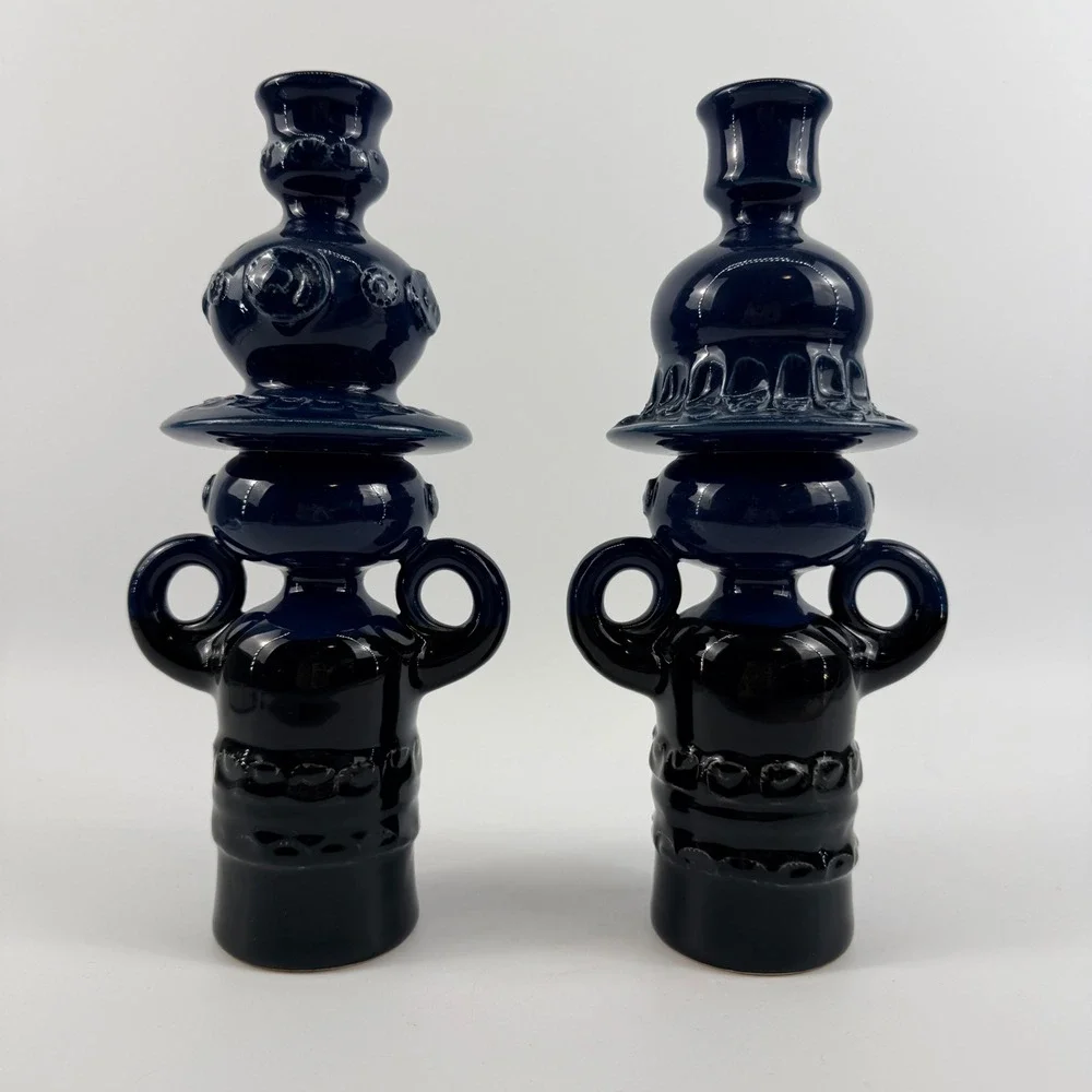 Rosenthal Studio Linie Bjorn Wiinblad Magic People Candlesticks Pair Blue